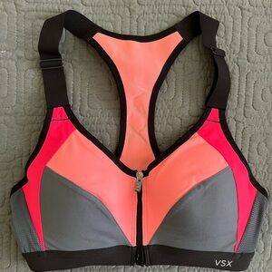 Victoria Secret Pink and Gray Zip Front Wired Sports Bra